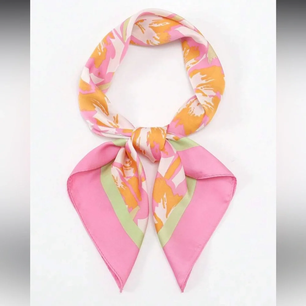 Free People Pink and Orange Floral Silk Headscarf